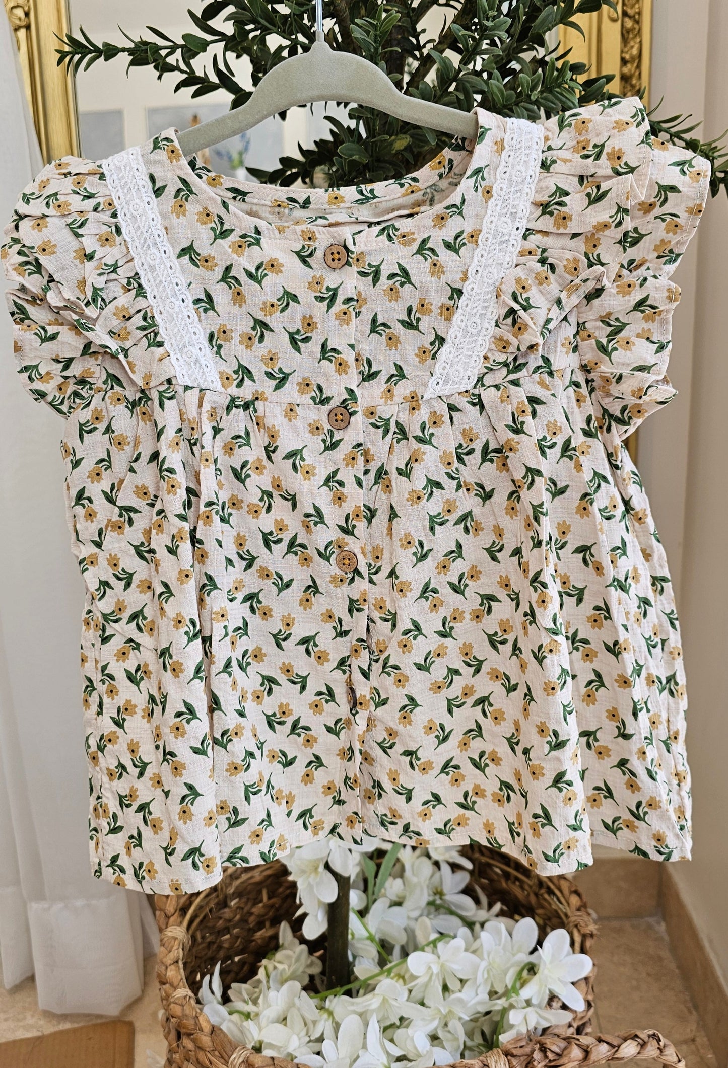 Conjunto blusón flores amarillas