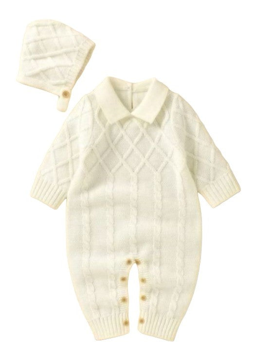 Mameluco con cuello tejido blanco