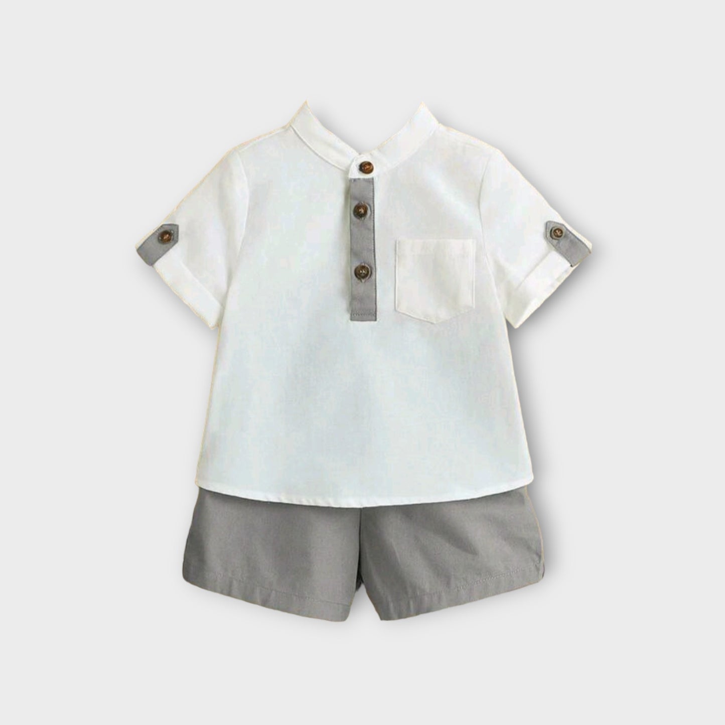 Conjunto camisa cuello y short gris