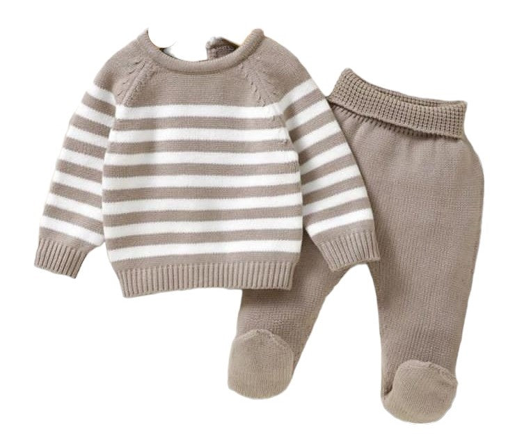 Conjunto de punto a rayas taupe