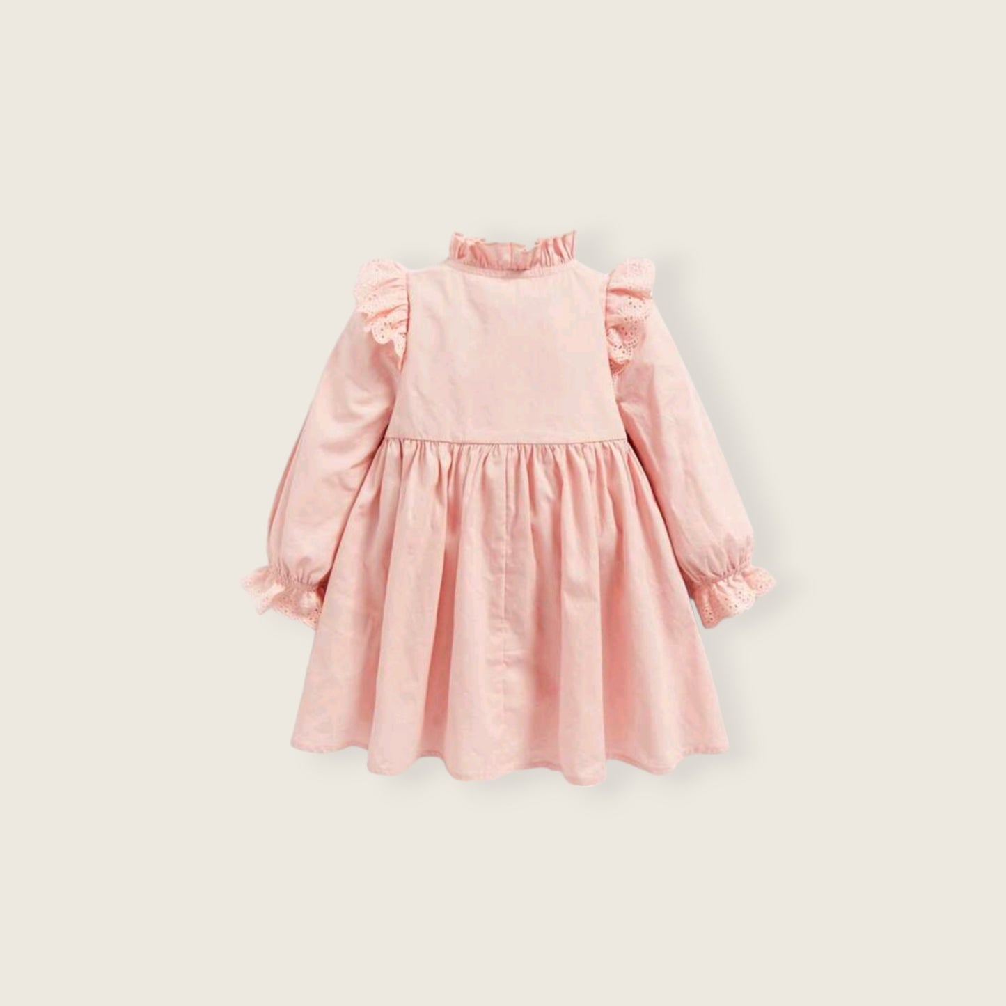 Vestido cuello fruncido con hombros de encaje