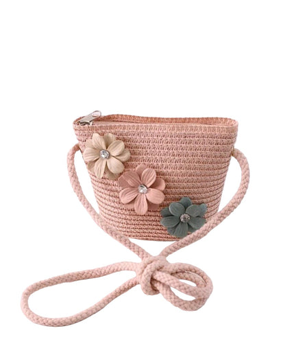 Mini bolsa de paja con flores