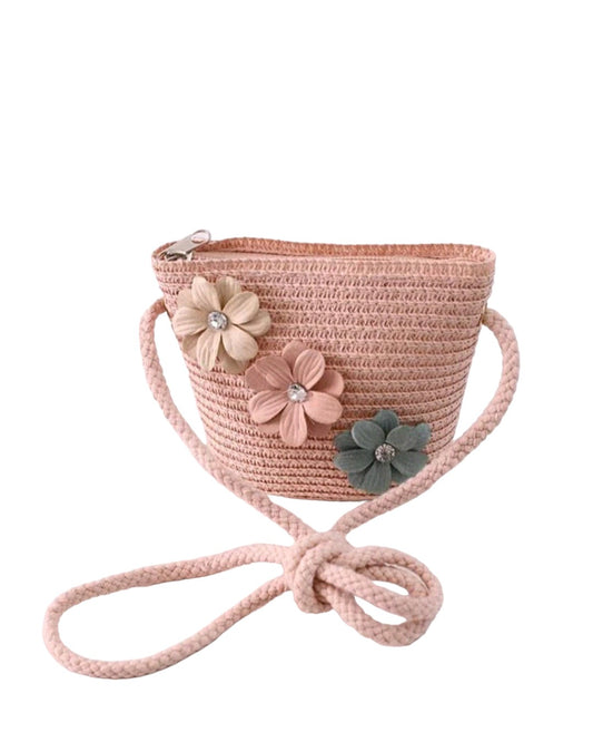Mini bolsa de paja con flores