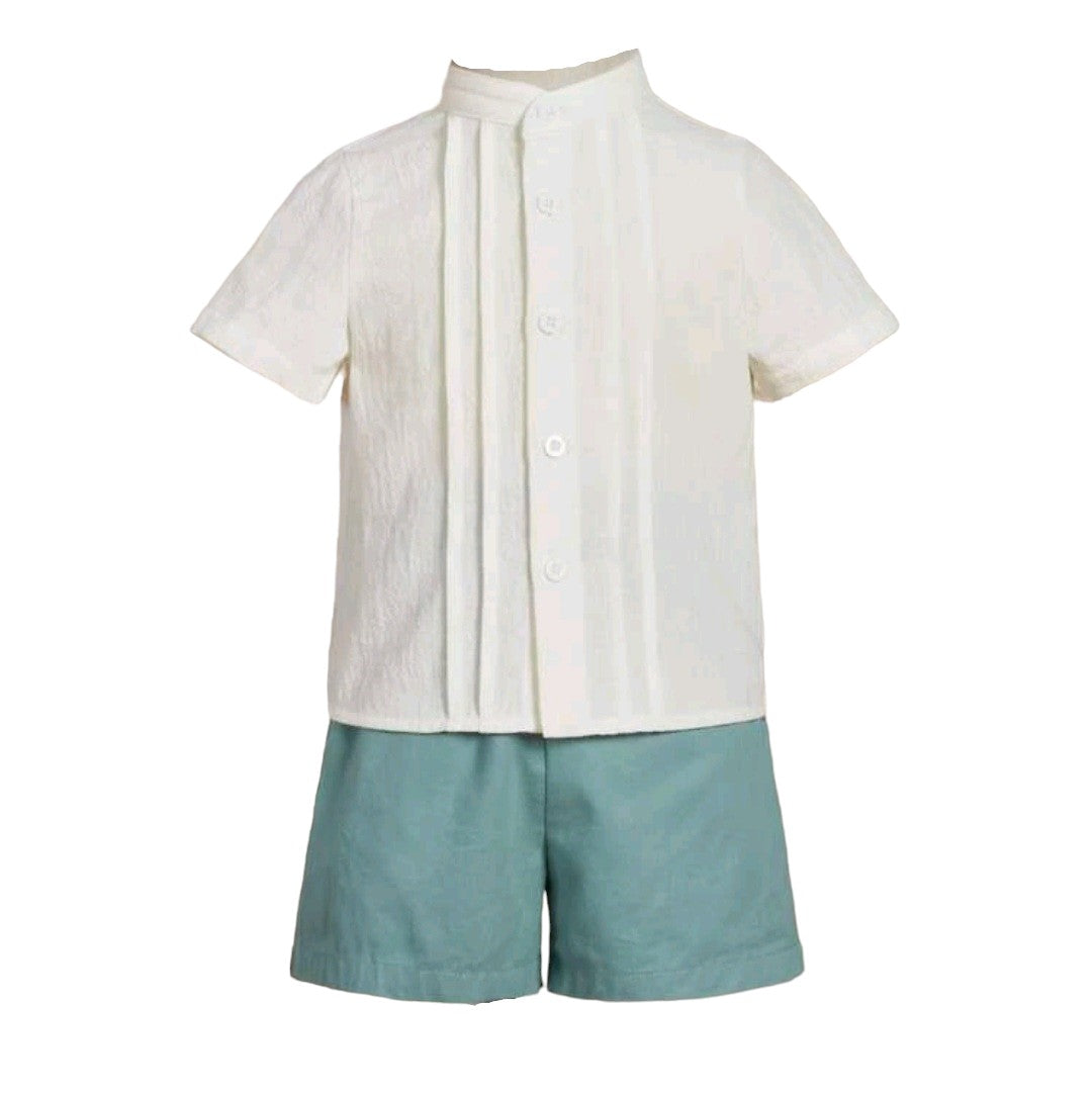 Conjunto short menta y camisa pliegues