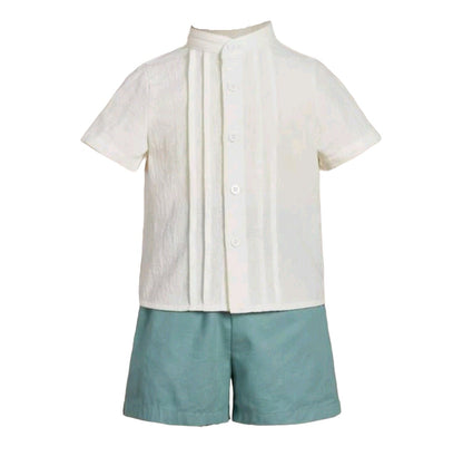 Conjunto short menta y camisa pliegues