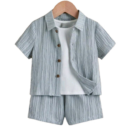 Camisa y short a rayas celeste
