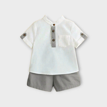 Conjunto camisa cuello y short gris