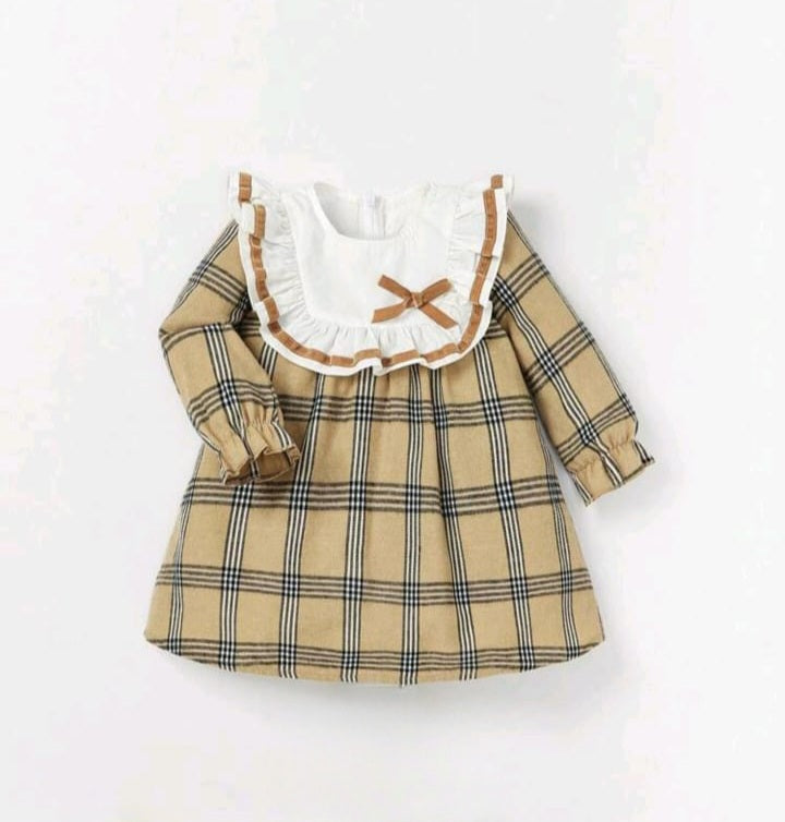 Vestido estampado de cuadros caqui y azul