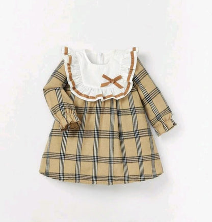 Vestido estampado de cuadros caqui y azul