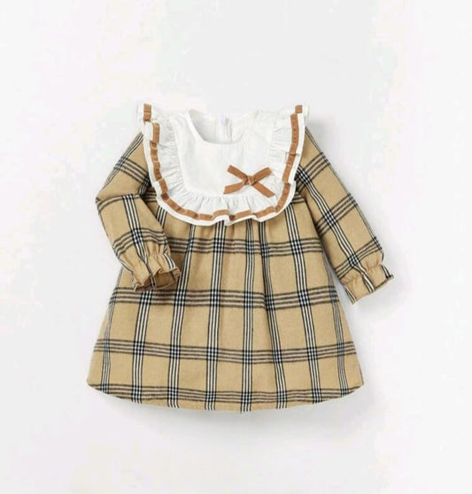 Vestido estampado de cuadros caqui y azul