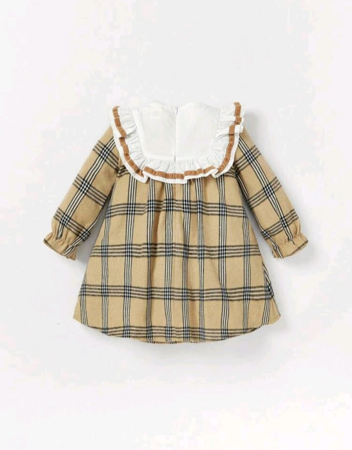 Vestido estampado de cuadros caqui y azul