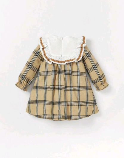 Vestido estampado de cuadros caqui y azul