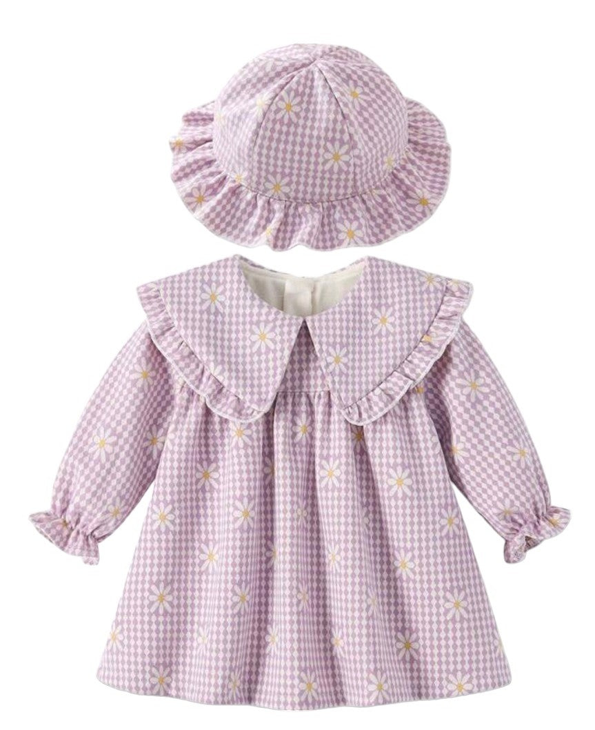 Vestido morado estampado floral con gorro