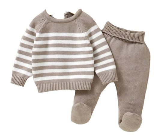 Conjunto de punto a rayas taupe