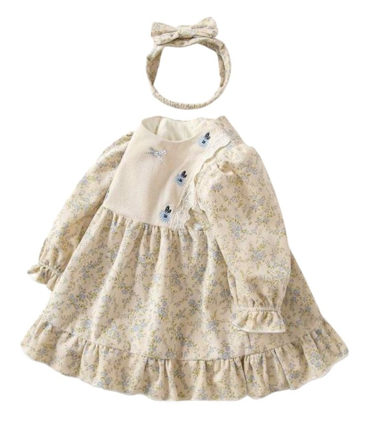 Vestido floral de pana con tiara