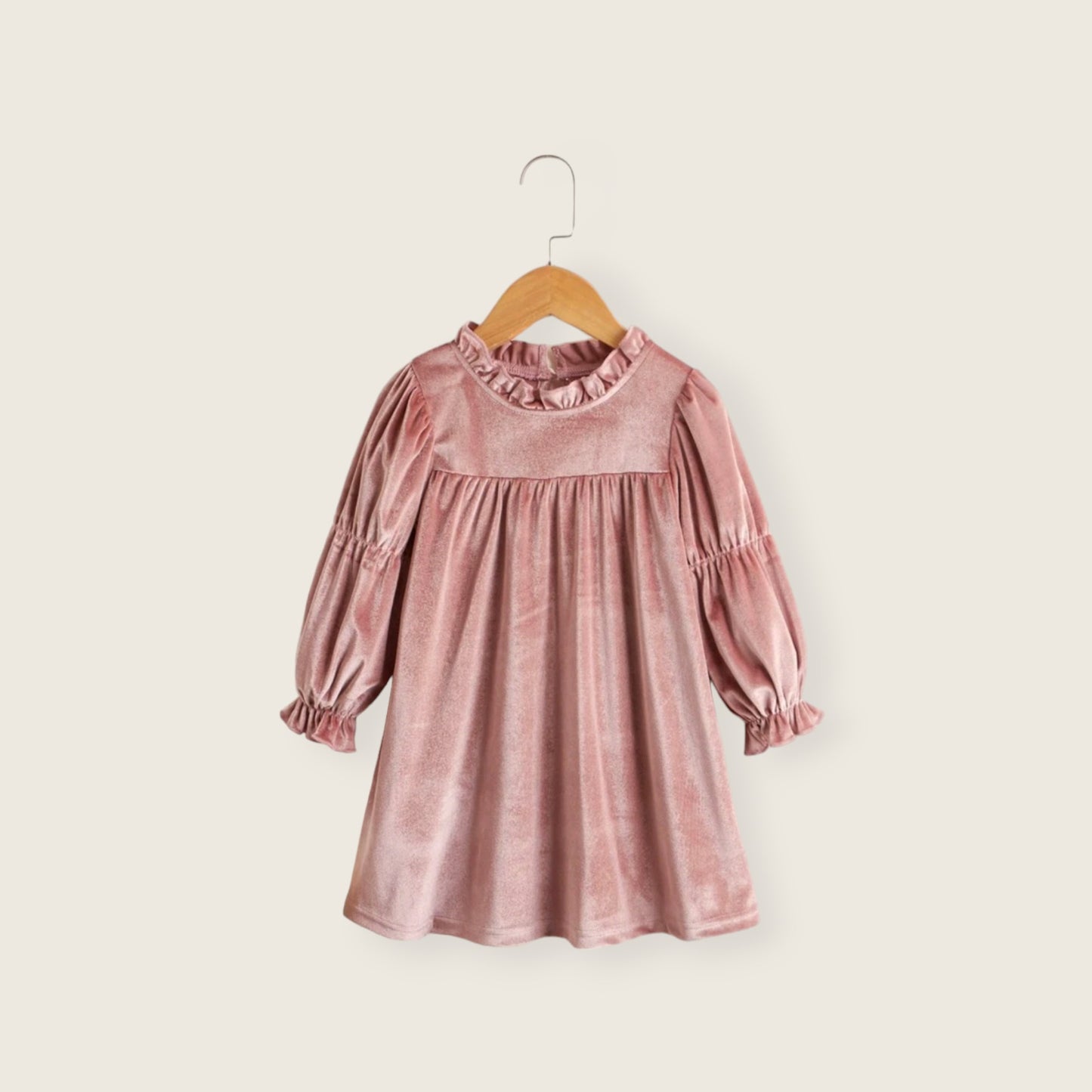 Vestido velvet rosa manga campana