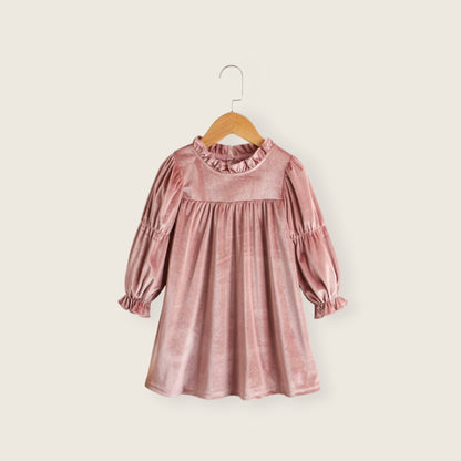Vestido velvet rosa manga campana