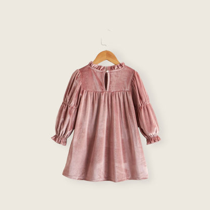 Vestido velvet rosa manga campana